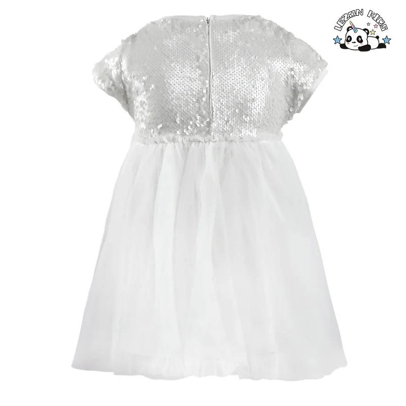 LEZONKIDS - Customizable Boutique Baby Girls Clothing White Sequin Princess Dress for Girl's Birthday Party Dress